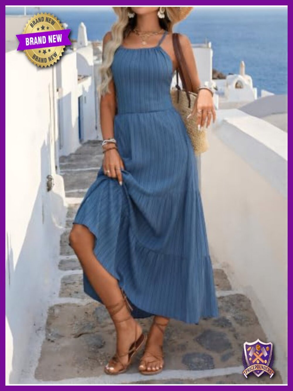 Spaghetti Strap Tiered Maxi Dress - Backless Flowy Pleated Swing Boho Dress - Picture 4 of 5